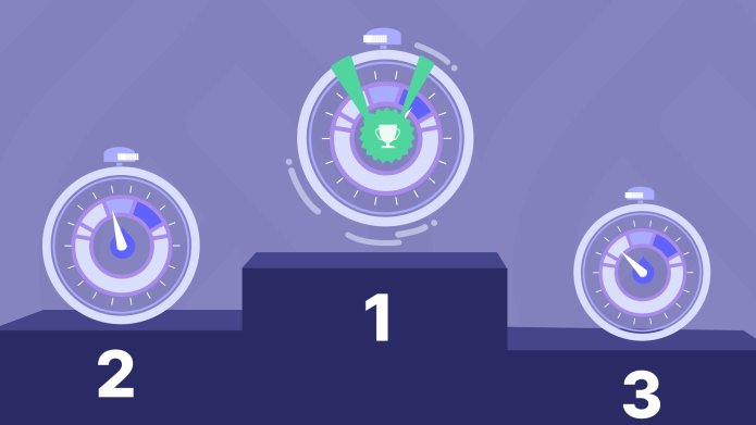 Illustration of 3 stopwatches representing the different stages of web optimization, they are on a podium