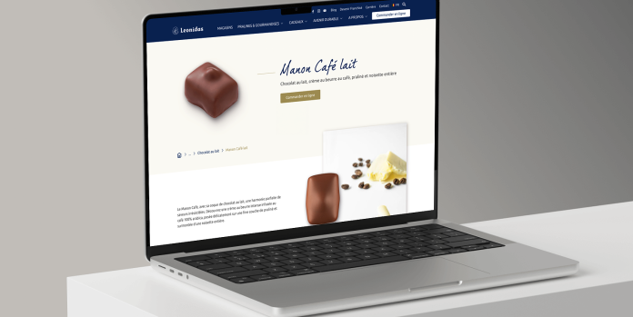 macbook affichant site web leonidas 2024