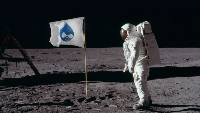cosmonaut on the moon with the drupal flag