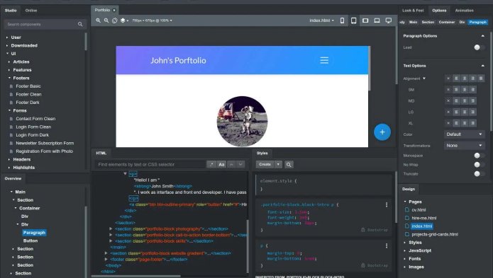 Capture d'écran de bootstrap studio