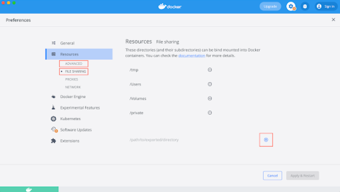 Capture d'écran de l'interface docker