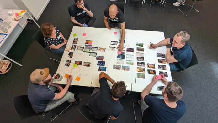 Overhead photo of a Webstanz group building climate mural