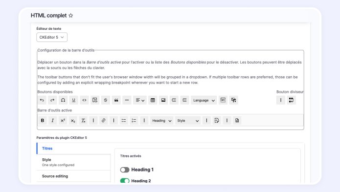 Capture d'écran de l'interface de ck editor 5