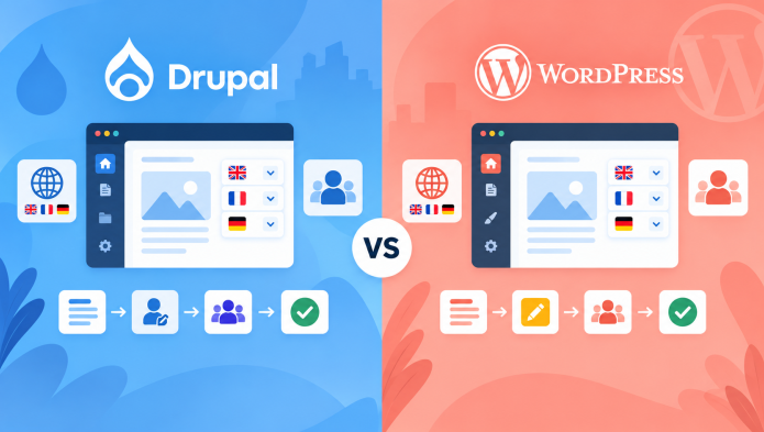 Graphique comparatif entre Drupal et WordPress, deux plateformes de gestion de contenu.