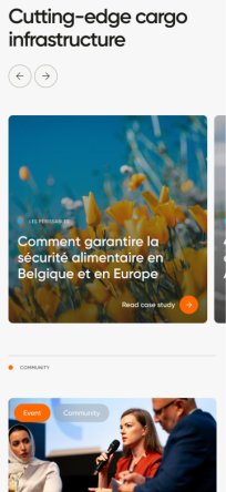 Grille d'articles avec titres sur infrastructure cargo et sécurité alimentaire en Europe.