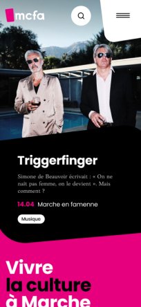 Deux hommes en lunettes de soleil posant élégamment, affiche du groupe Triggerfinger.