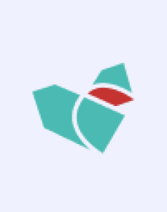 Logo abstrait en forme de cœur, avec des tons vert-bleu et un accent rouge.