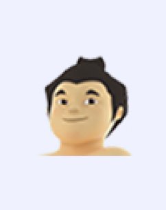 Emoji représentant une personne aux cheveux noirs, souriante, sur fond bleu clair.